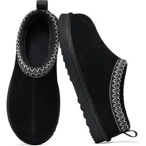 👑Women's Mini Boots Black Terry Cloth Slippers Slip-On Winter Warm House Shoes